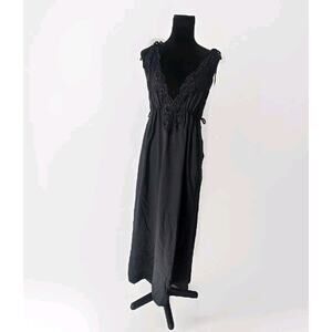 Vintage Eve Stillman For Saks Black Lace Maxi Nightgown With Open Sides M EUC